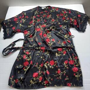 Fashion Bug Sleepwear Black Floral Sexy Robe Plus Size XL